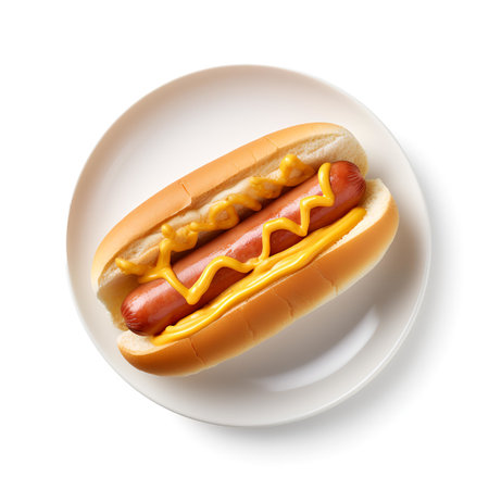 hot dog on plate isolated on white backgroundの素材