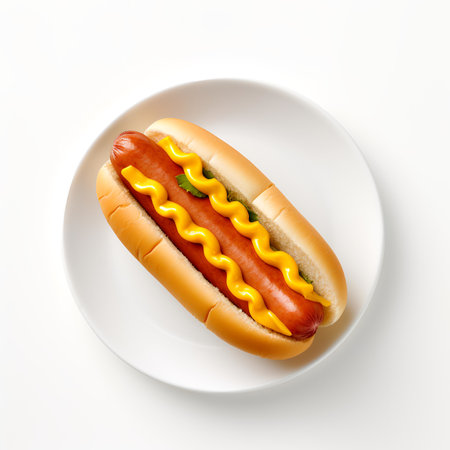 hot dog on plate isolated on white backgroundの素材