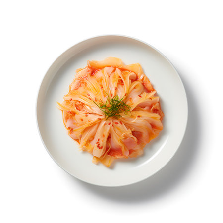 kimchi on plate isolated on white backgroundの素材