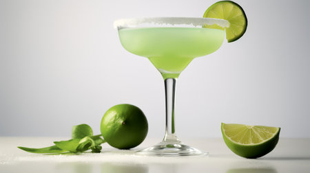 margaritas with lemon wedges isolated on white backgroundの素材