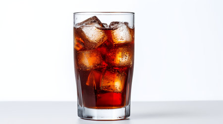 Cola with ice cubes in a glass isolated on a white background.の素材