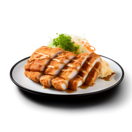 Tonkatsu on plate isolated on white backgroundの素材