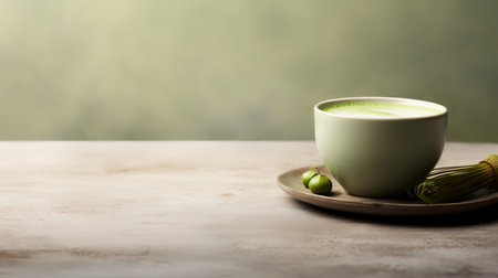 matcha latte on wooden tableの素材
