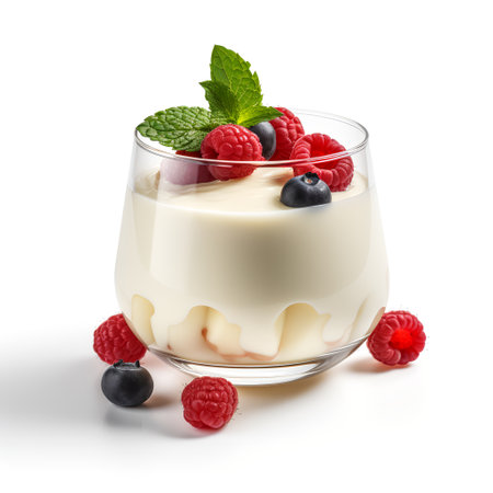 Panna cotta on glass isolated on white backgroundの素材