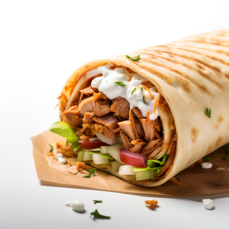 Shawarma on wooden board isolated on white backgroundの素材