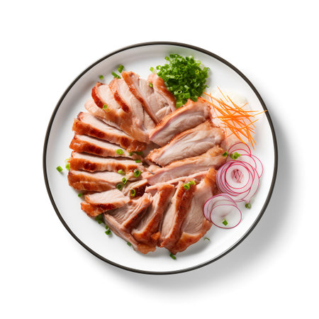Samgyeopsal on plate isolated on white backgroundの素材