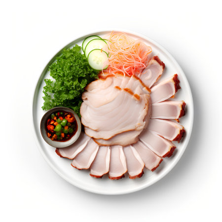 Samgyeopsal on plate isolated on white backgroundの素材