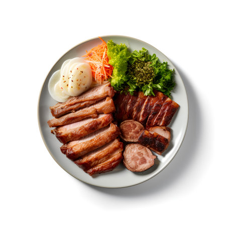 Samgyeopsal on plate isolated on white backgroundの素材