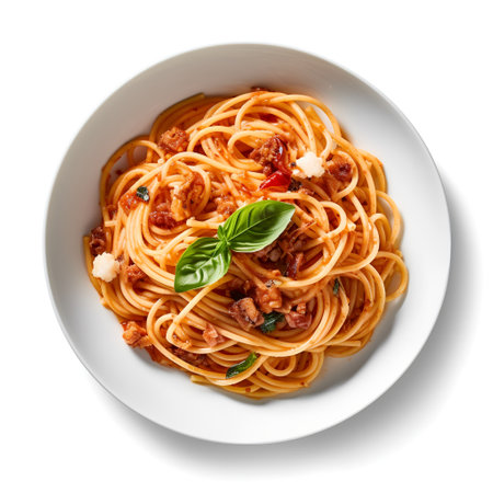 Spaghetti on plate isolated on white backgroundの素材
