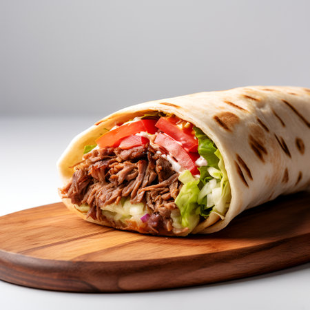 Shawarma on wooden board isolated on white backgroundの素材