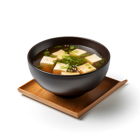 Miso soup on black bowl  isolated on white backgroundの素材