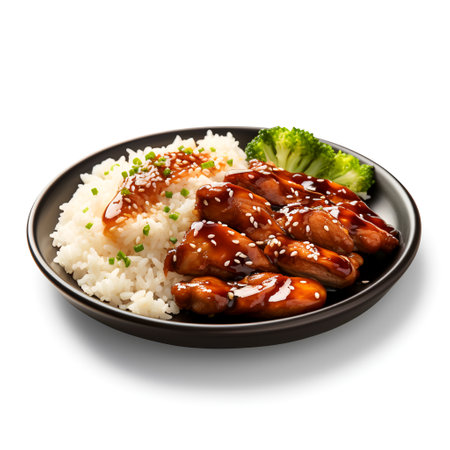 Teriyaki Chicken on plate isolated on white backgroundの素材