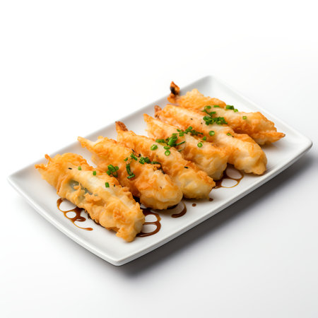 Tempura on plate isolated on white backgroundの素材