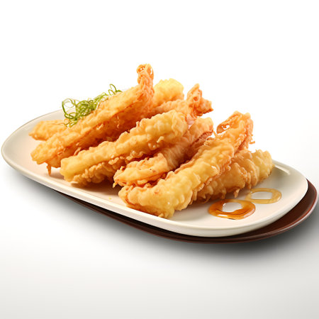 Tempura on plate isolated on white backgroundの素材