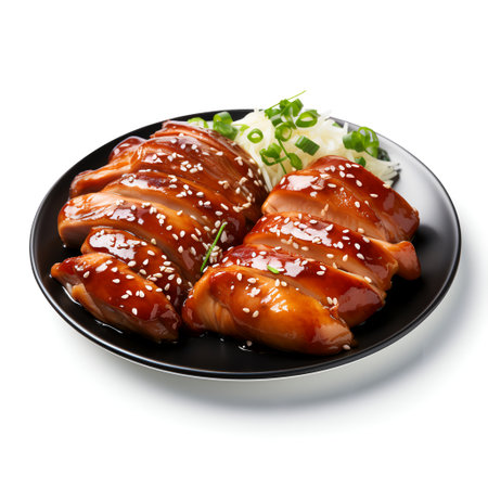 Teriyaki Chicken on plate isolated on white backgroundの素材