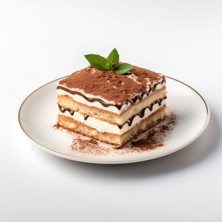 Tiramisu on plate isolated on white backgroundの素材