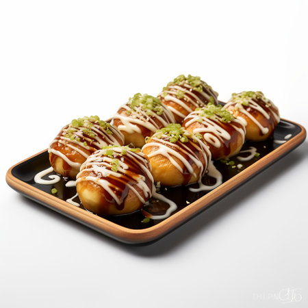 takoyaki on plate isolated on white backgroundの素材