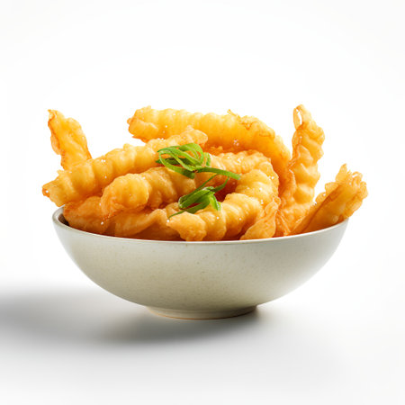 Tempura on bowl isolated on white backgroundの素材
