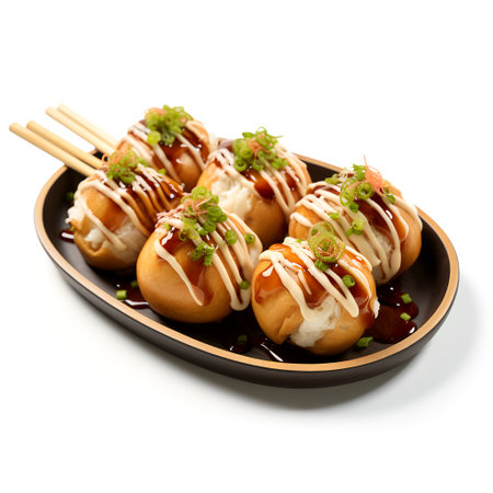 takoyaki on plate isolated on white backgroundの素材