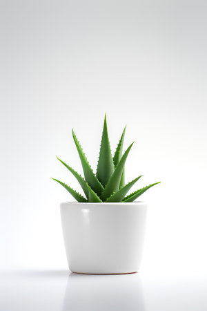 Photo of aloe vera in minimalist pot as houseplant for home decoration isolated on white backgroundの素材