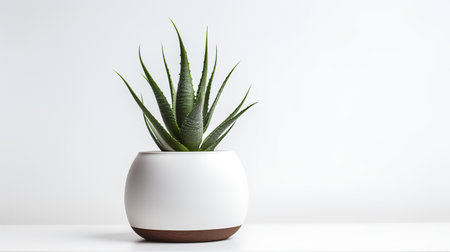 Photo of agave in minimalist pot as houseplant for home decoration isolated on white backgroundの素材