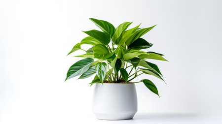 Photo of anubias  in minimalist pot as houseplant for home decoration isolated on white backgroundの素材