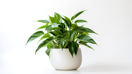 Photo of anubias  in minimalist pot as houseplant for home decoration isolated on white backgroundの素材
