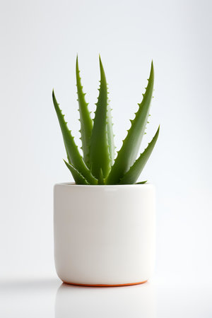 Photo of aloe vera in minimalist pot as houseplant for home decoration isolated on white backgroundの素材