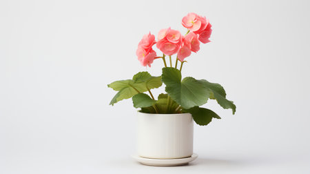 Photo of Begonia in minimalist pot as houseplant for home decoration isolated on white backgroundの素材