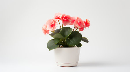 Photo of Begonia in minimalist pot as houseplant for home decoration isolated on white backgroundの素材