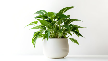 Photo of anubias  in minimalist pot as houseplant for home decoration isolated on white backgroundの素材