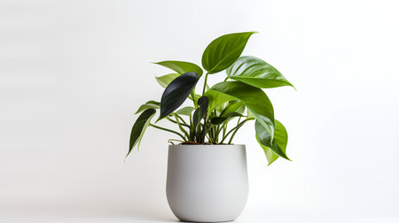 Photo of anubias  in minimalist pot as houseplant for home decoration isolated on white backgroundの素材