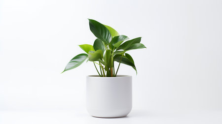Photo of anubias  in minimalist pot as houseplant for home decoration isolated on white backgroundの素材