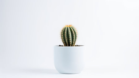 Photo of Barrel_cactus in minimalist pot as houseplant for home decoration isolated on white backgroundの素材
