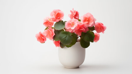 Photo of Begonia in minimalist pot as houseplant for home decoration isolated on white backgroundの素材