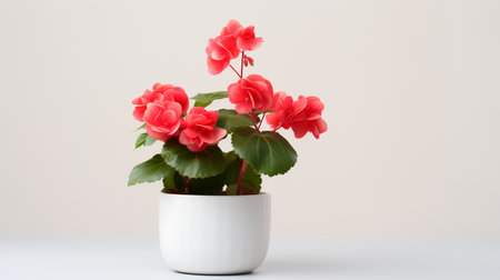 Photo of Begonia in minimalist pot as houseplant for home decoration isolated on white backgroundの素材