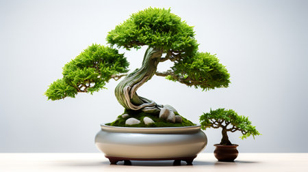 Bonsai tree in pot on white background. 3D renderingの素材