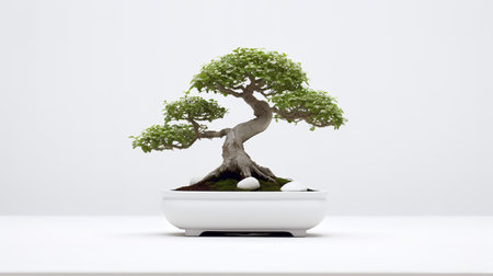 Bonsai tree isolated on a white background, studio shot.の素材
