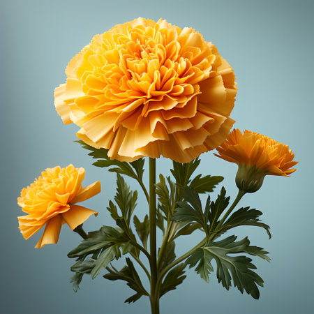 yellow chrysanthemum isolated on blue background. 3d illustrationの素材