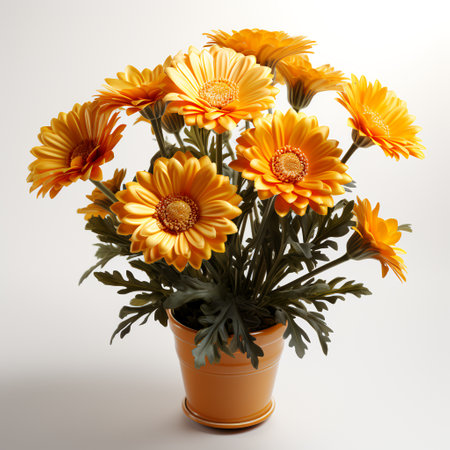 Orange gerbera flowers in a vase on a white backgroundの素材