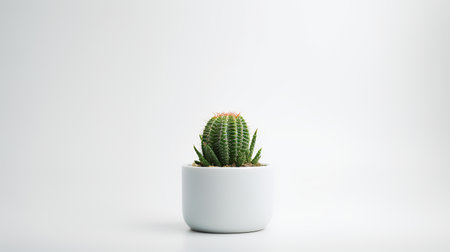 Photo of cactus in minimalist pot as houseplant for home decoration isolated on white backgroundの素材