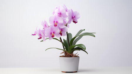 Photo of Cattleya in minimalist pot as houseplant for home decoration isolated on white backgroundの素材
