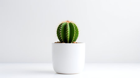 Photo of cactus in minimalist pot as houseplant for home decoration isolated on white backgroundの素材