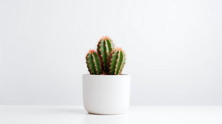 Photo of cactus in minimalist pot as houseplant for home decoration isolated on white backgroundの素材