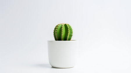 Photo of cactus in minimalist pot as houseplant for home decoration isolated on white backgroundの素材