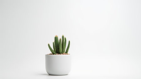 Photo of cactus in minimalist pot as houseplant for home decoration isolated on white backgroundの素材