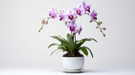 Photo of Cattleya in minimalist pot as houseplant for home decoration isolated on white backgroundの素材