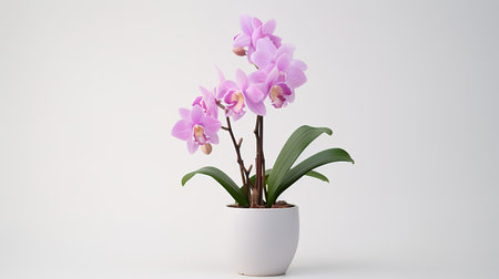 Photo of Cattleya in minimalist pot as houseplant for home decoration isolated on white backgroundの素材
