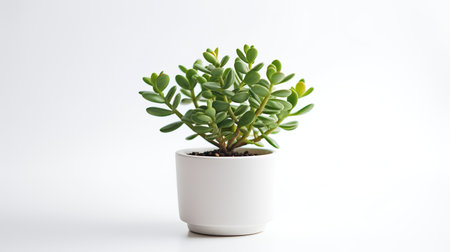 Photo of Crassula in minimalist pot as houseplant for home decoration isolated on white backgroundの素材