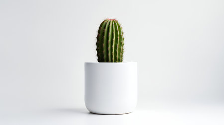 Photo of cactus in minimalist pot as houseplant for home decoration isolated on white backgroundの素材